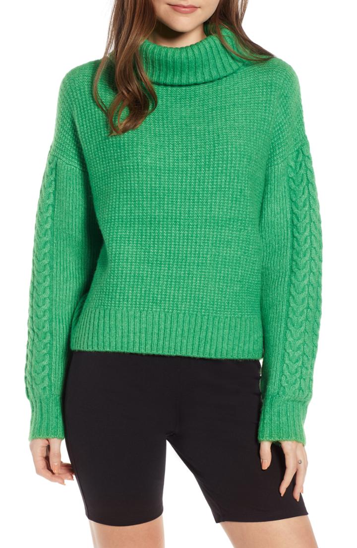 Women's Something Navy Cozy Textured Turtleneck - Green