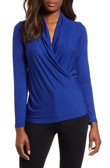 Women's Gibson Surplice Stripe Top - Black