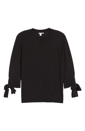 Petite Women's Halogen Tie Sleeve Crewneck Sweater P - Black
