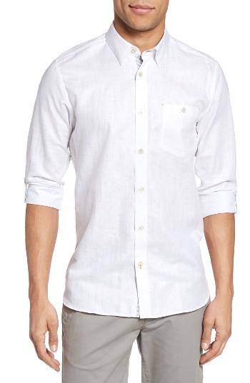 Men's Ted Baker London Laavno Extra Trim Fit Linen Blend Sport Shirt (m) - White