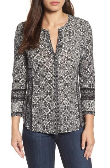 Women's Lucky Brand Button Front Geo Print Top - Black
