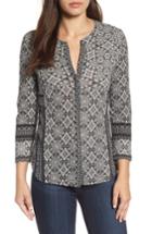 Women's Lucky Brand Button Front Geo Print Top - Black