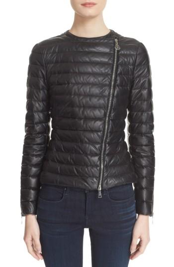 Women's Moncler 'palomete' Lambskin Leather Down Moto Jacket - Black