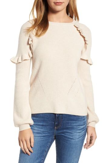 Women's Velvet By Graham & Spencer Cashmere Ruffle Shoulder Sweater - Ivory
