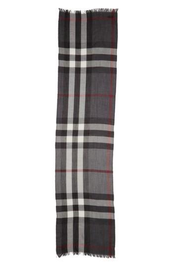Women's Burberry Tonal Lightweight Check Cashmere Wool Scarf, Size - Black