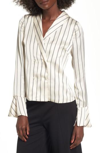 Women's J.o.a. Stripe Satin Blouse - Ivory