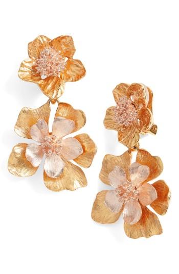 Women's Oscar De La Renta Floral Drop Clip Earrings