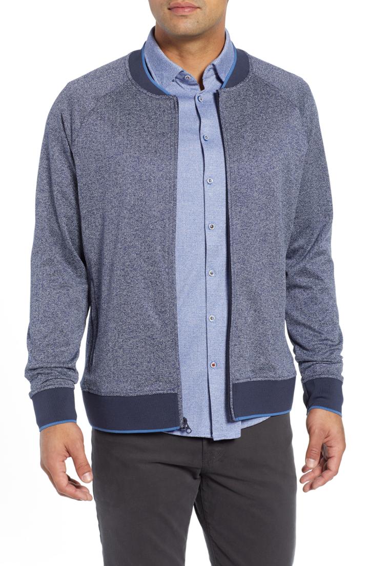 Men's Stone Rose Trim Fit Bomber Jacket - Blue