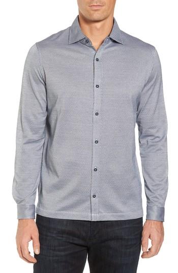 Men's Bugatchi Print Knit Sport Shirt, Size - Grey