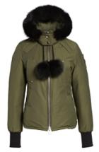 Women's Moose Knuckles Genuine Fox Fur Trim Hooded Down Jacket - Green