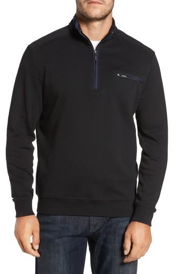 Men's Bugatchi Classic Fit Solid Quarter Zip Pullover, Size - Black