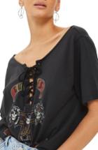 Women's Topshop By And Finally Guns N' Roses Graphic Lace-up Tee Us (fits Like 0) - Black