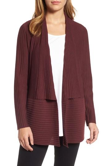 Women's Eileen Fisher Ribbed Merino Wool Long Cardigan - Burgundy
