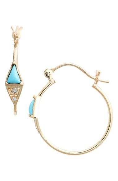 Women's Mociun Triangle Turquoise & Diamond Hoop Earrings