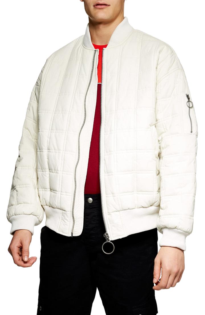Men's Topman St. Clair Oversize Quilted Bomber Jacket - White