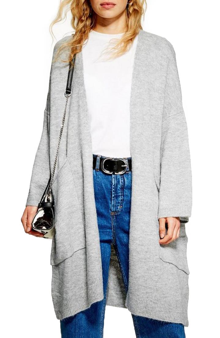 Women's Topshop Oversized Long Cardigan - Grey