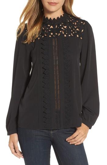 Women's Halogen Lace Yoke Blouse - Black