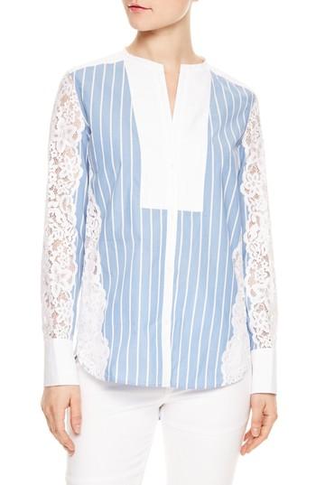 Women's Sandro Stripe Lace Stretch Cotton Blouse - Blue