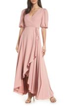 Women's Fame And Partners V-neck Georgette Wrap Gown - Pink