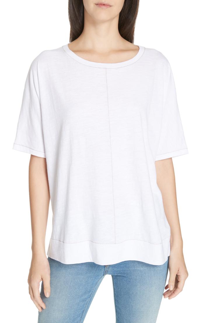 Women's Eileen Fisher Jewel Neck Organic Cotton Tee, Size - Red