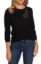 Women's Cece Polka Dot Scarf Detail Cotton Sweater, Size - Black