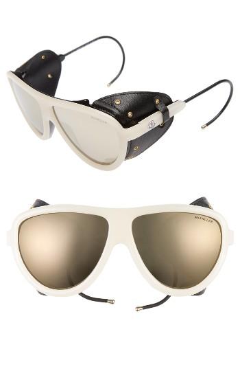 Women's Moncler 57mm Mirrored Shield Sunglasses - Opal/ Black/ Brown Mirror