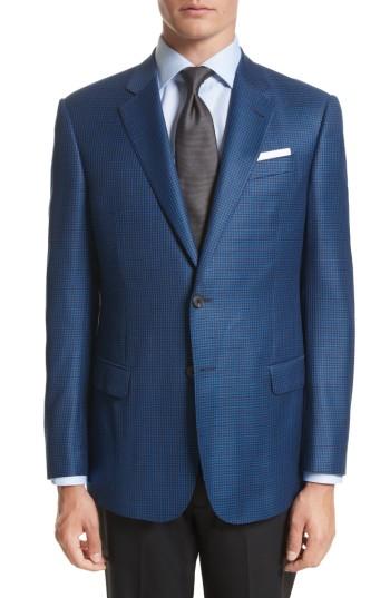 Men's Armani Collezioni Trim Fit Houndstooth Wool Sport Coat R Eu - Blue