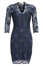 Petite Women's Karen Kane Scalloped Lace Sheath Dress, Size P - Blue