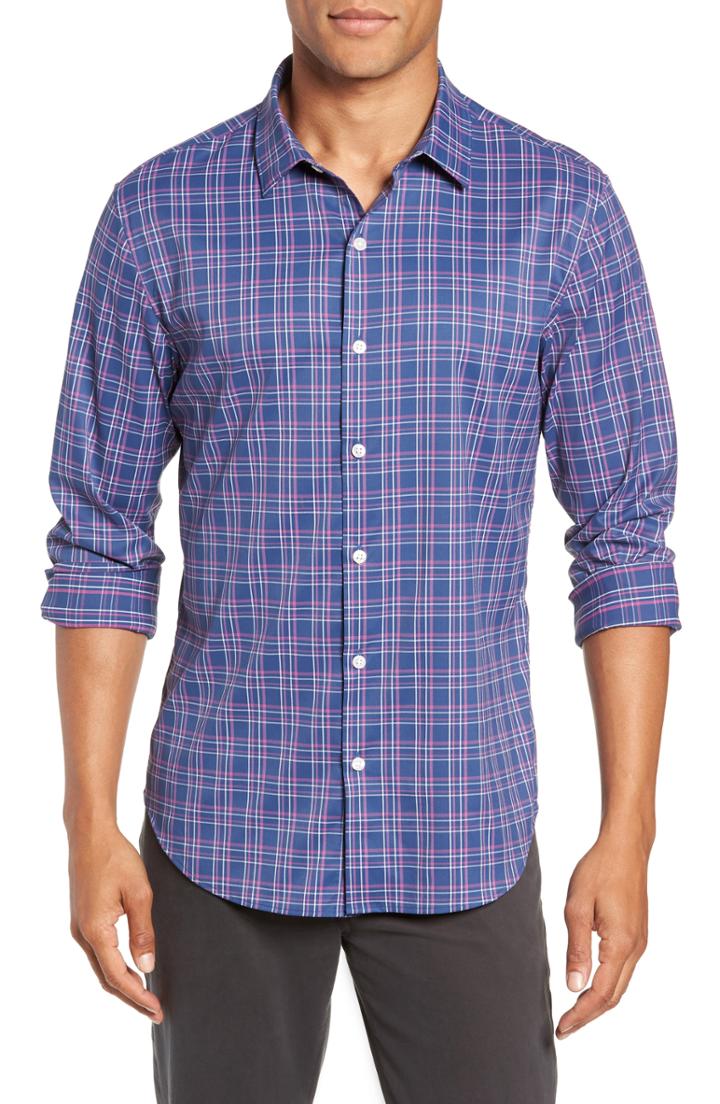 Men's Bonobos Slim Fit Plaid Performance Sport Shirt, Size - Blue