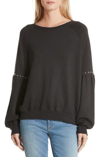 Women's The Great. The Bishop Sleeve Studded Sweatshirt - Black