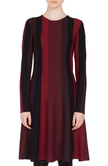 Women's Akris Punto Stripe Wool Dress - Burgundy