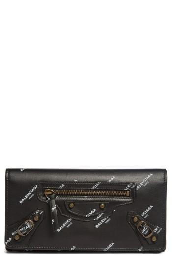 Women's Balenciaga Classic Money Logo Leather Wallet - Black