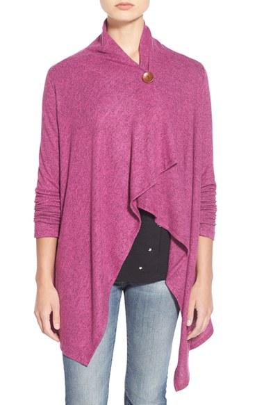Women's Bobeau One-button Fleece Wrap Cardigan - Pink