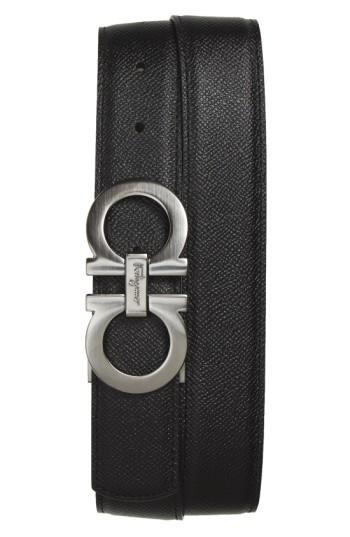 Men's Salvatore Ferragamo Reversible Double Gancini Calfskin Leather Belt - Nero