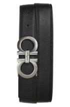 Men's Salvatore Ferragamo Reversible Double Gancini Calfskin Leather Belt - Nero