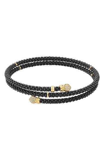 Women's Lagos Gold & Black Caviar Pave Diamond Wrap Bracelet