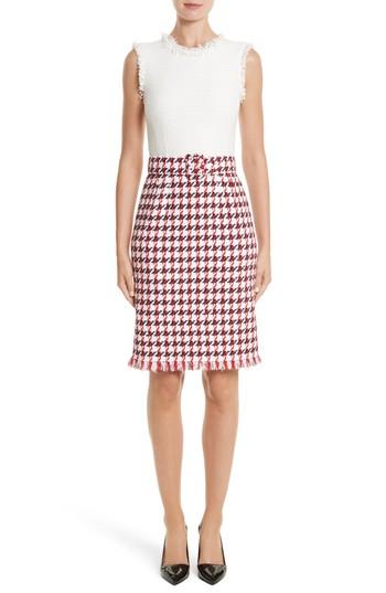 Women's Oscar De La Renta Bicolor Houndstooth Tweed Dress - Ivory