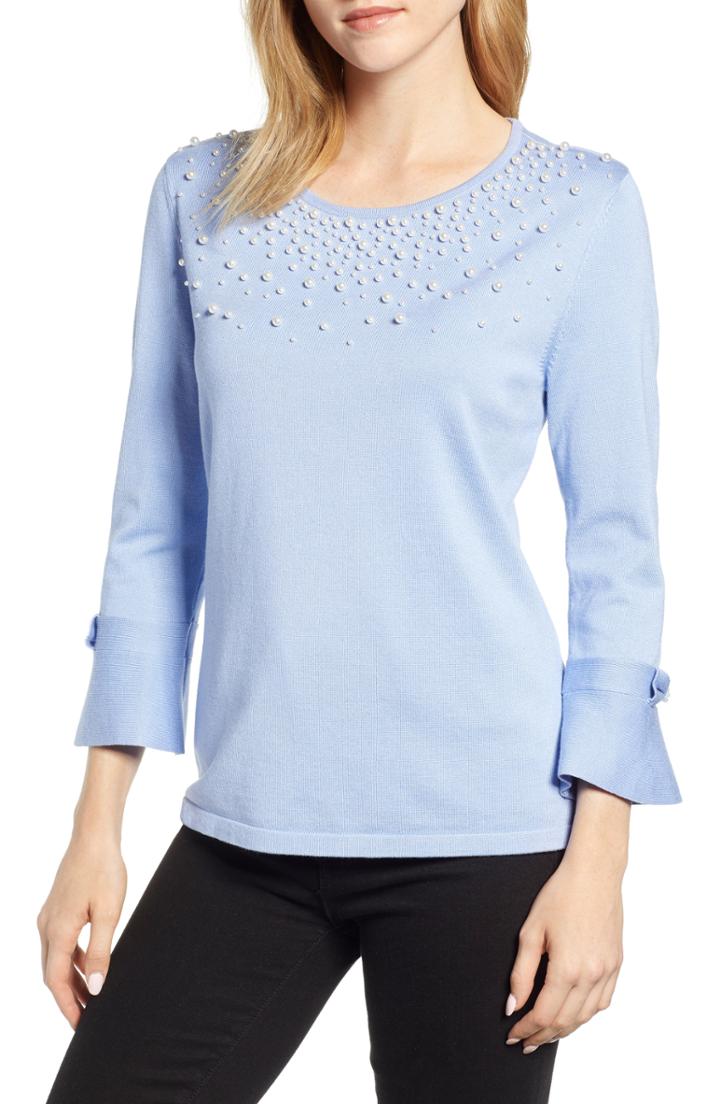 Women's Karl Lagerfeld Paris Pearly Detail Sweater - Blue