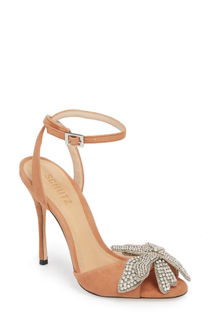 Women's Schutz Ayanne Embellished Flower Sandal .5 M - Brown