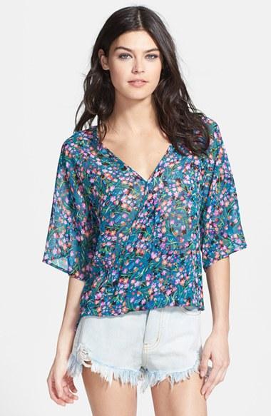 Wayf Floral Print Wrap Blouse Green/