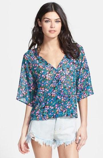 Wayf Floral Print Wrap Blouse Green/