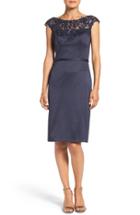 Women's La Femme Embellished Illusion Yoke Woven Sheath Dress