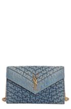 Women's Saint Laurent Matelasse Denim Wallet On A Chain -