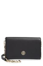Women's Tory Burch 'robinson' Leather Wallet On A Chain - Black