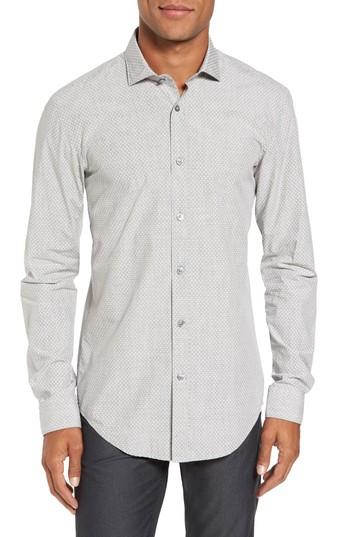 Men's Boss Ridley Slim Fit Micro Diamond Sport Shirt, Size - Grey
