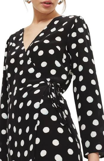 Women's Topshop Polka Dot Wrap Dress Us (fits Like 0) - Black