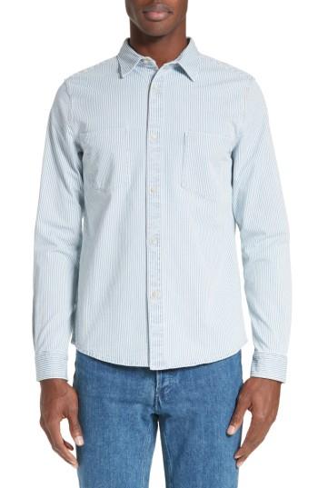 Men's A.p.c. Riga Microstripe Denim Sport Shirt - Blue