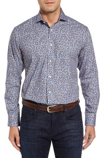 Men's Thomas Dean Regular Fit Floral Print Sport Shirt - Blue