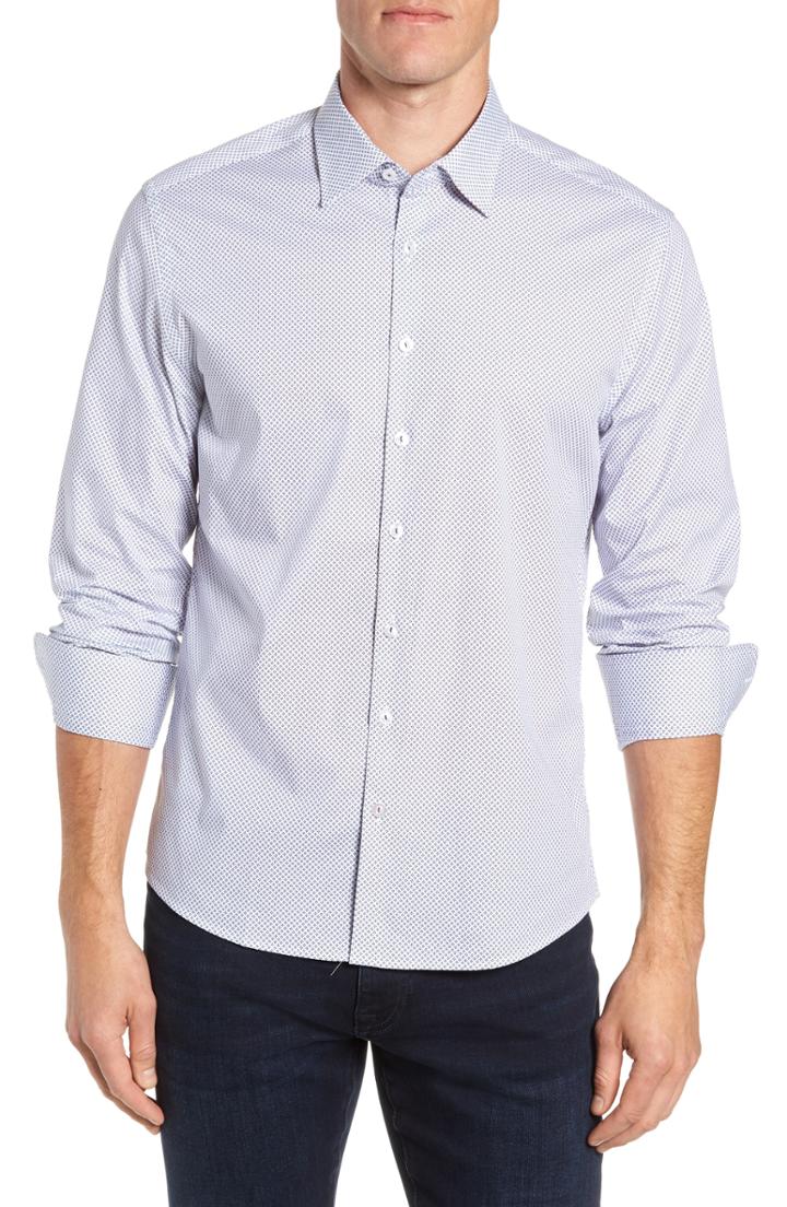 Men's Stone Rose Regular Fit Geometric Stretch Sport Shirt - White