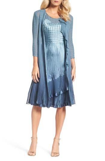 Women's Komarov A-line Dress With Long Cascade Jacket - Blue